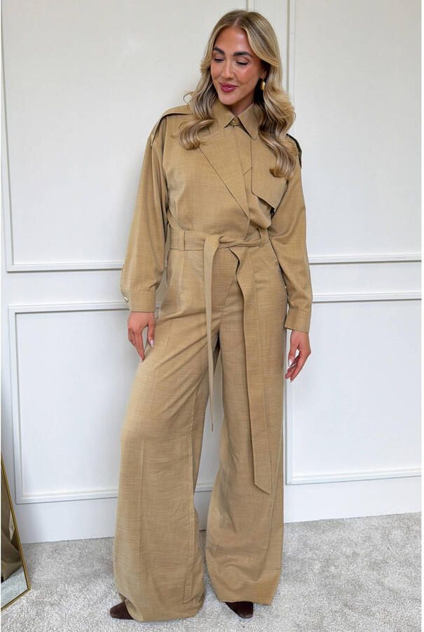 JOSH V jumpsuit met ceintuur camel - Foto 3