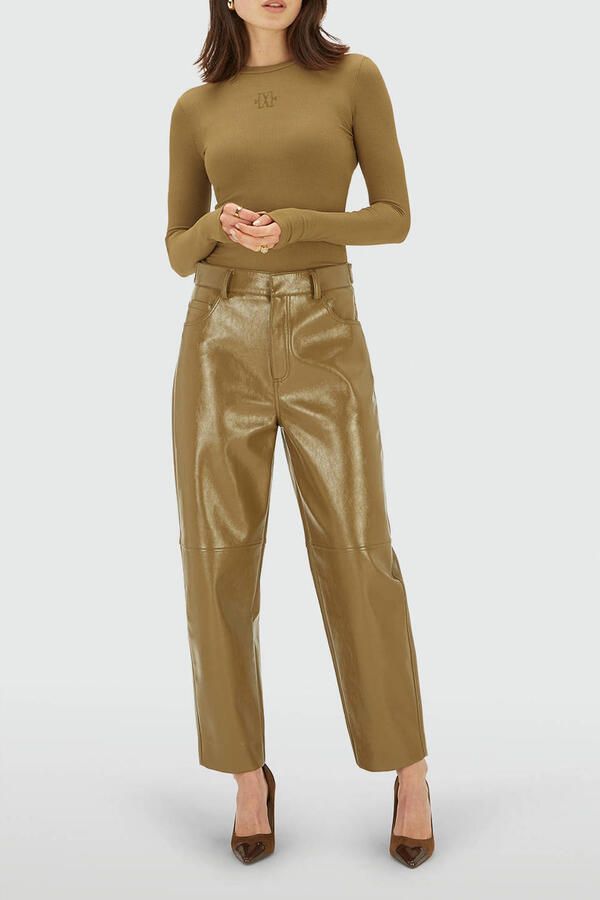 JOSH V lak wide leg high waist broek olijfgroen
