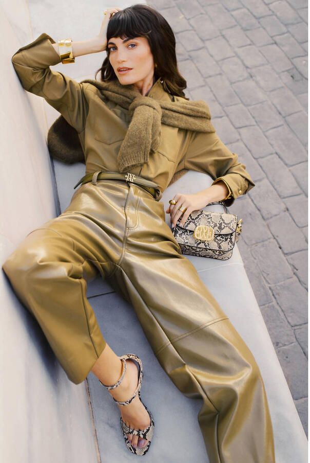 JOSH V lak wide leg high waist broek olijfgroen - Foto 3