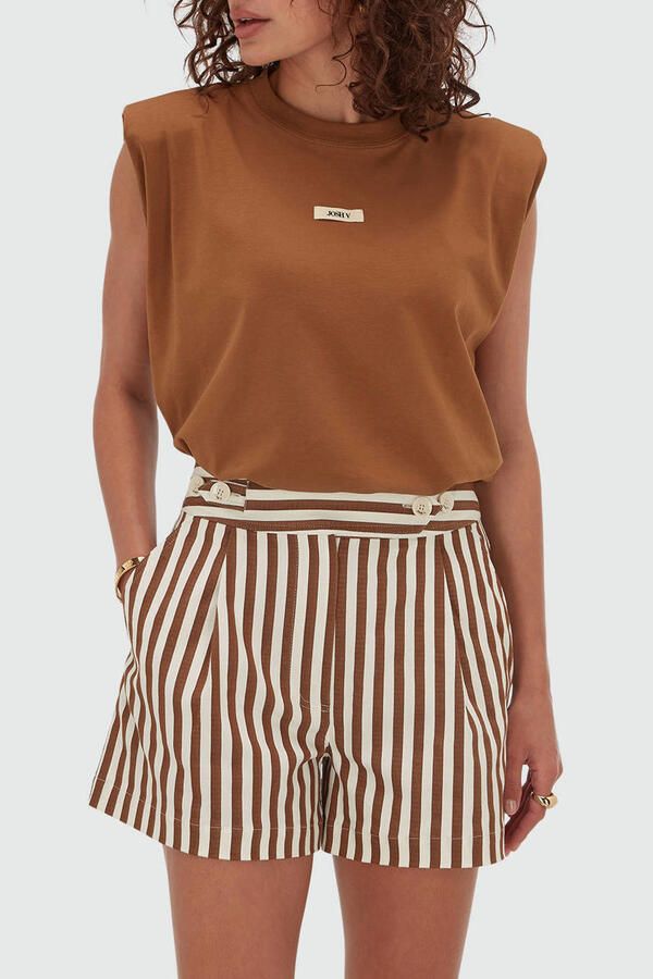 JOSH V regular high waist gestreepte casual short bruin - Foto 5