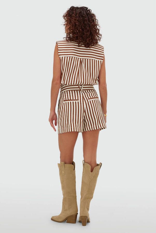 JOSH V regular high waist gestreepte casual short bruin - Foto 7