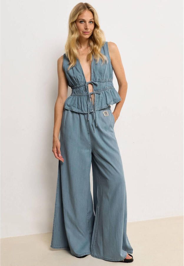 JOSH V wide leg regular waist broek medium blue denim - Foto 3