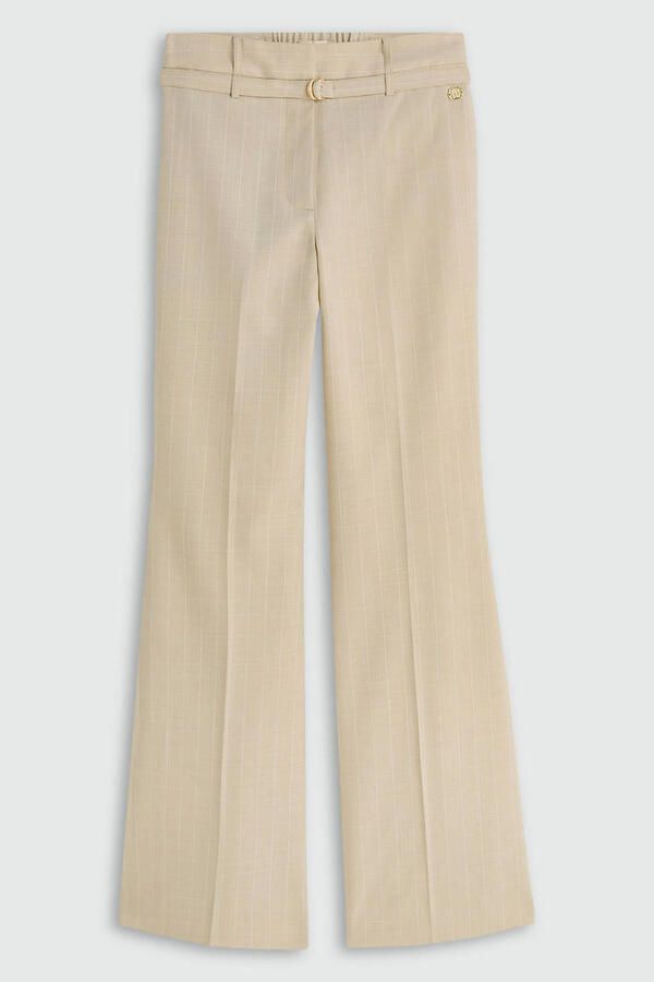 JOSH V wide leg broek met ceintuur en krijtstreep beige - Foto 2