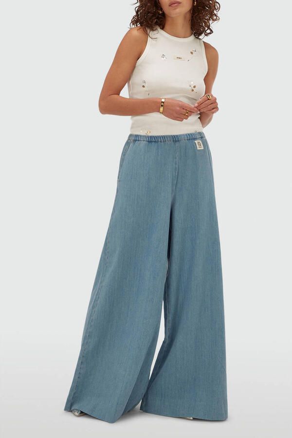 JOSH V wide leg regular waist broek medium blue denim
