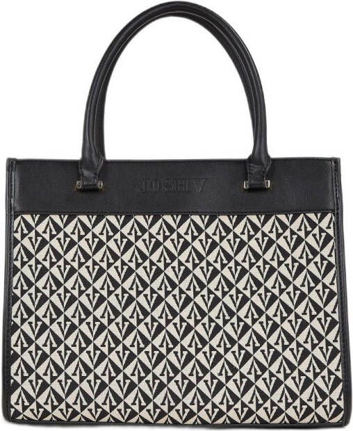 JOSH V shopper Rosalie met logoprint zwart ecru