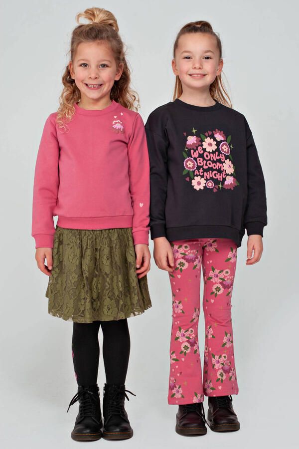 Jubel flared broek Moon Flowers roze groen Meisjes Stretchkatoen Bloemen - Foto 2