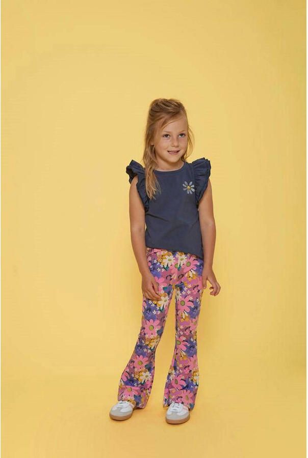 Jubel flared broek Rolling into Spring roze paars geel