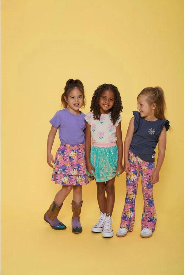 Jubel flared broek Rolling into Spring roze paars geel - Foto 3