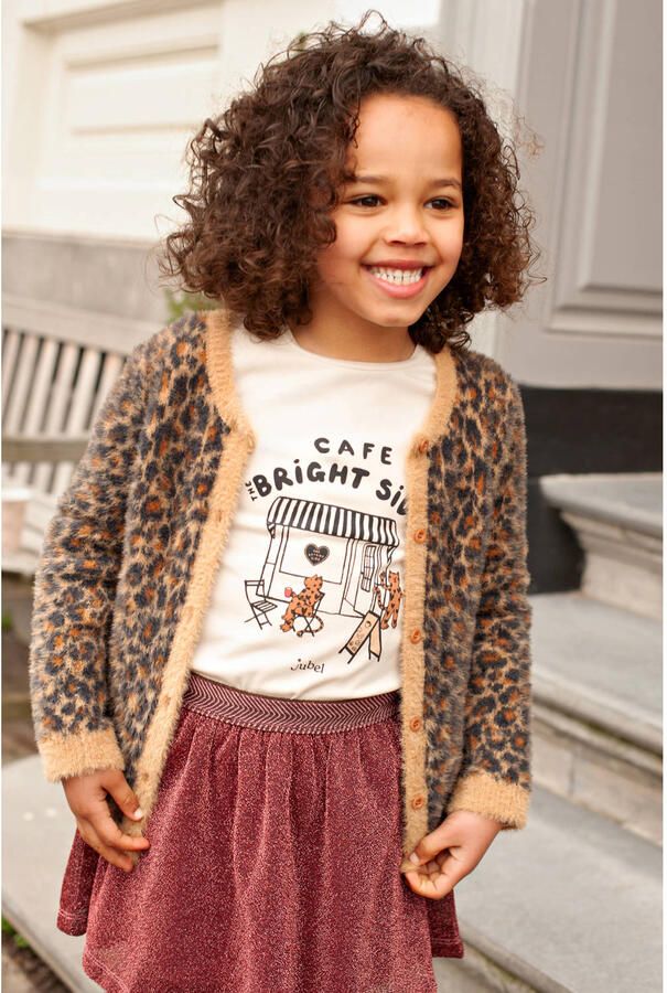 Jubel gebreid vest City Chic met panterprint bruin zwart Meisjes Nylon Ronde hals