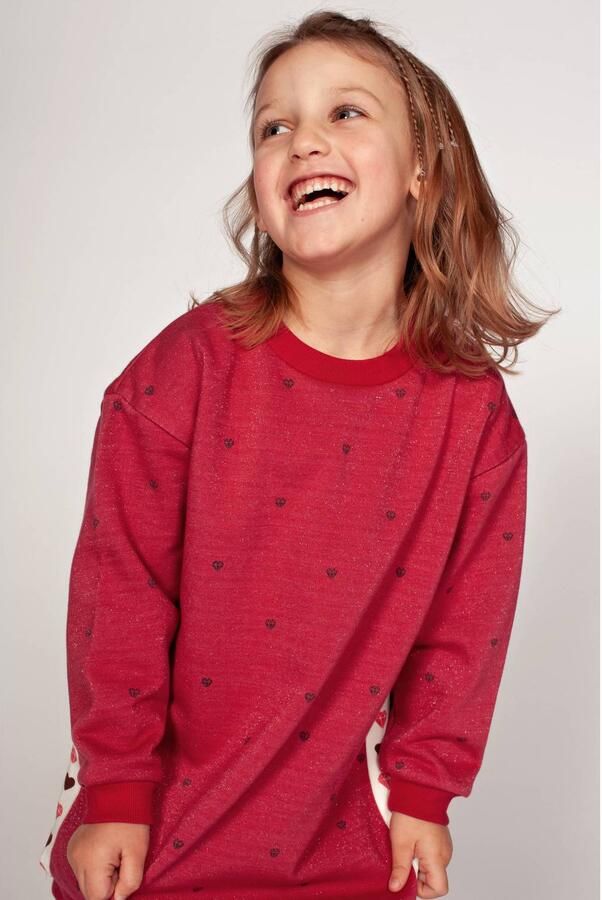 Jubel gestreepte midi sweatjurk met hartjes roze wit All over print