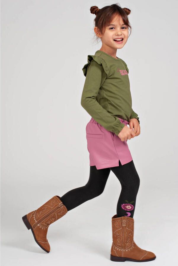 Jubel imitatieleren korte broek Moon Flowers roze