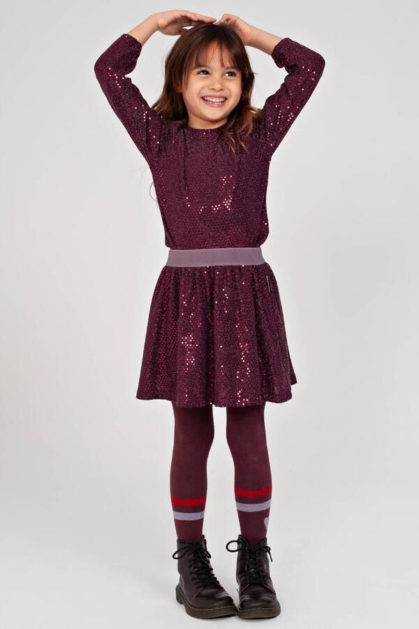 Jubel longsleeve met pailletten bordeauxrood Meisjes Polyester Ronde hals