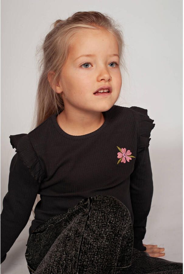 Jubel longsleeve Moon Flowers antraciet roze - Foto 2