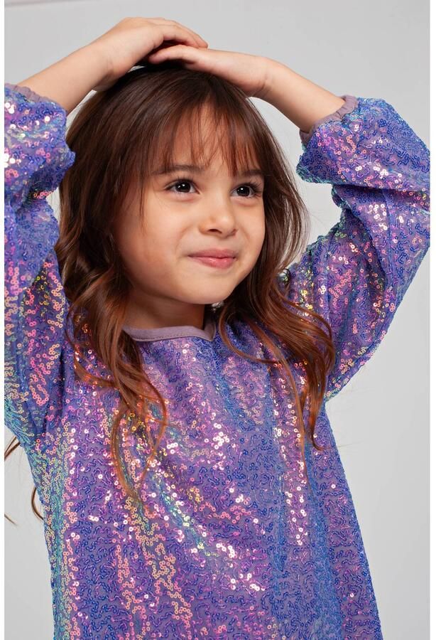 Jubel midi jurk lila Paars Meisjes Polyester Ronde hals Meerkleurig pailletten - Foto 3