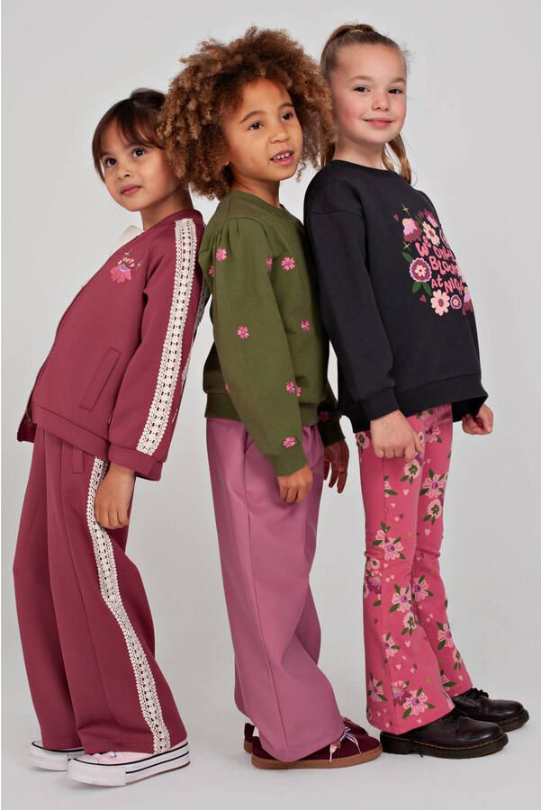 Jubel oversized sweater Moon Flowers olijfgroen roze - Foto 3
