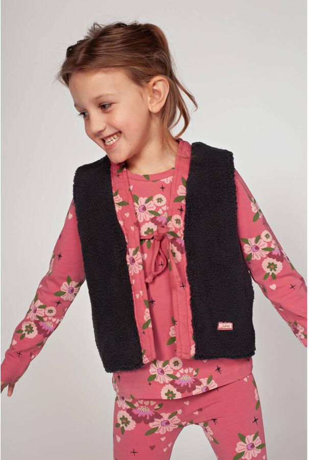 Jubel reversible teddy gilet Moon Flowers antraciet roze Grijs Bloemen