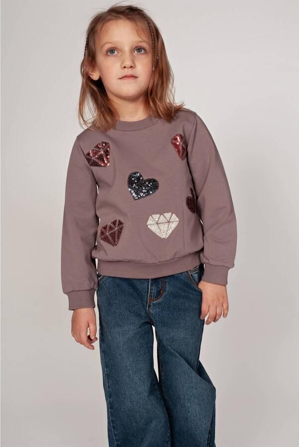 Jubel sweater met pailletten en hartjes paars All over print