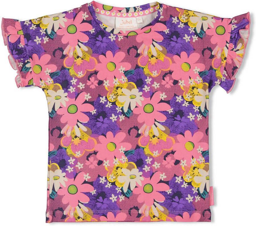 Jubel T-shirt Rolling into Spring roze paars geel