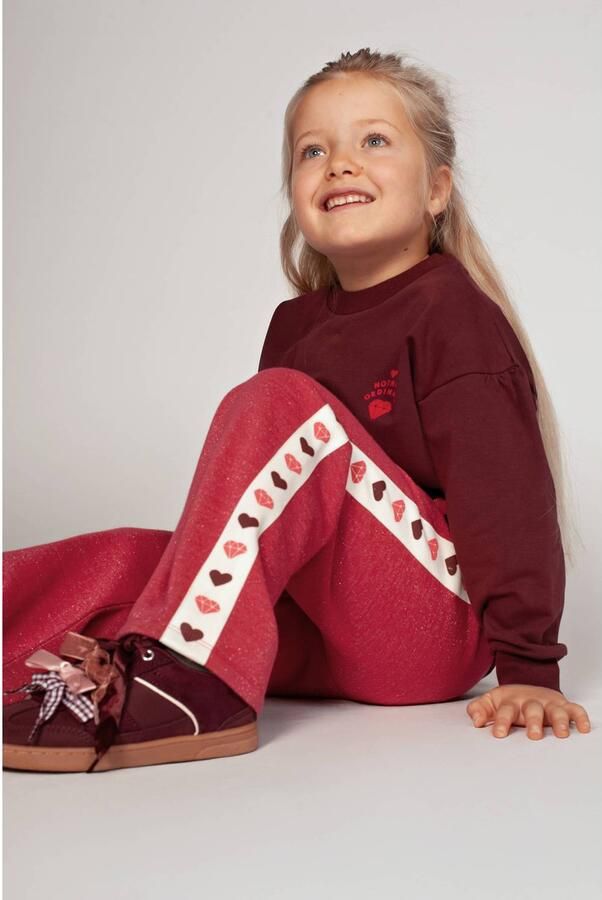 Jubel wide leg gestreepte joggingbroek met hartjes roze wit Meisjes Sweat - Foto 3