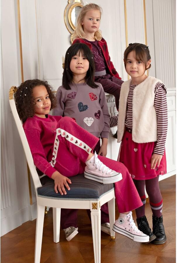 Jubel wide leg gestreepte joggingbroek met hartjes roze wit Meisjes Sweat - Foto 2