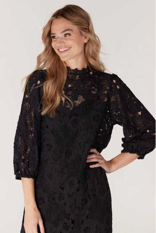 JANSEN Amsterdam gebloemde kanten jurk Dalian zwart