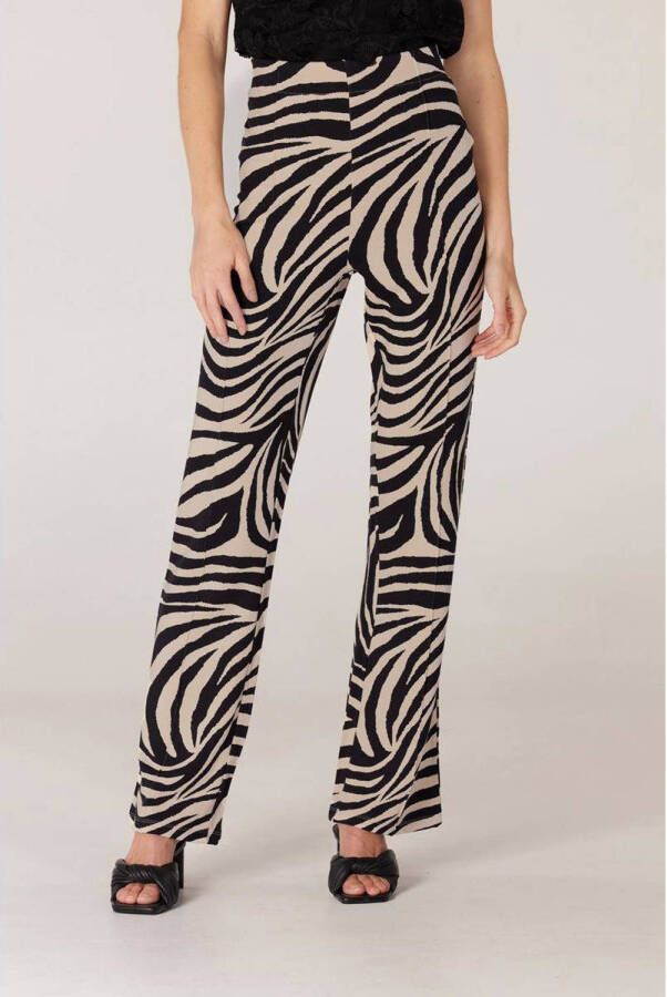 Juffrouw Jansen high waist flared broek Perth met zebraprint zwart beige