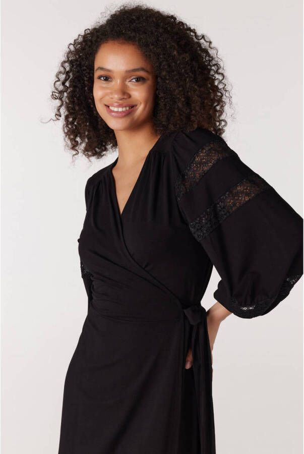 JANSEN Amsterdam wikkeljurk Wearl met open detail zwart