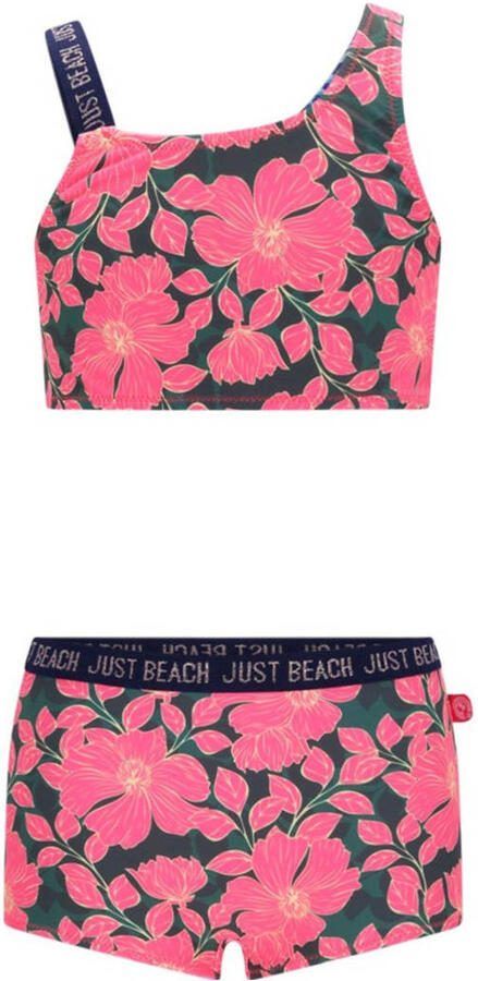 Just Beach crop bikini Tanzania fuchsia groen Roze Meisjes Polyester Bloemen maat 158-164