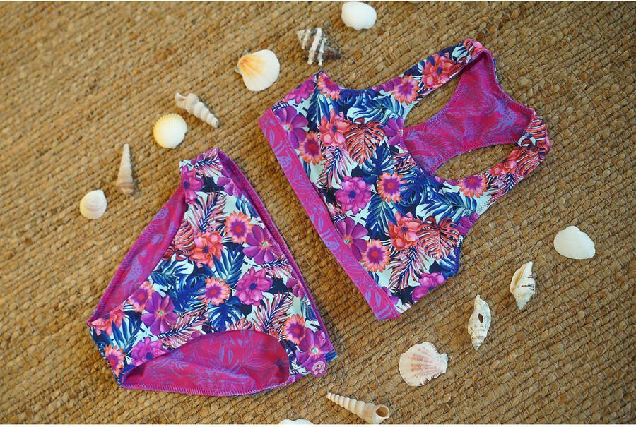 Just Beach reversible crop bikini Inside Out lichtblauw donkerblauw roze - Foto 3