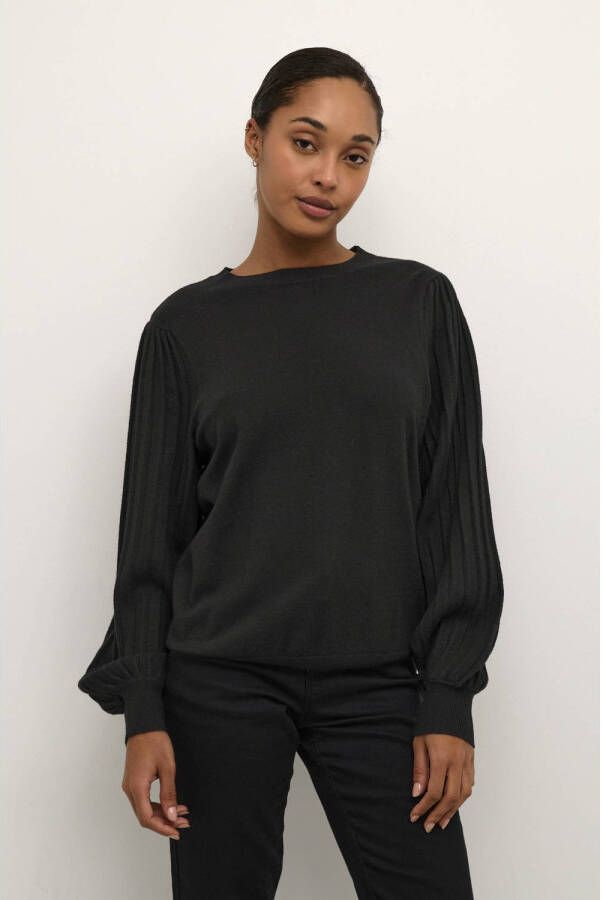 Kaffe Feminine Gebreide Trui met Pofmouwen Black Dames