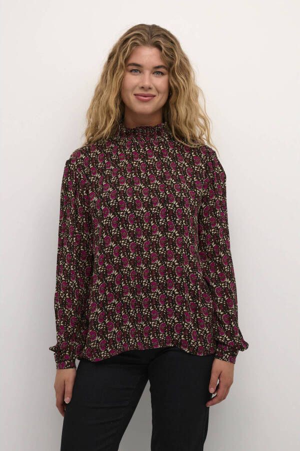 Kaffe blousetop KAkarina met all over print roze zwart zand