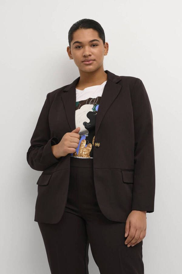 Kaffe Curve Klassieke Blazer met V-Hals en Klepzakken Brown Dames