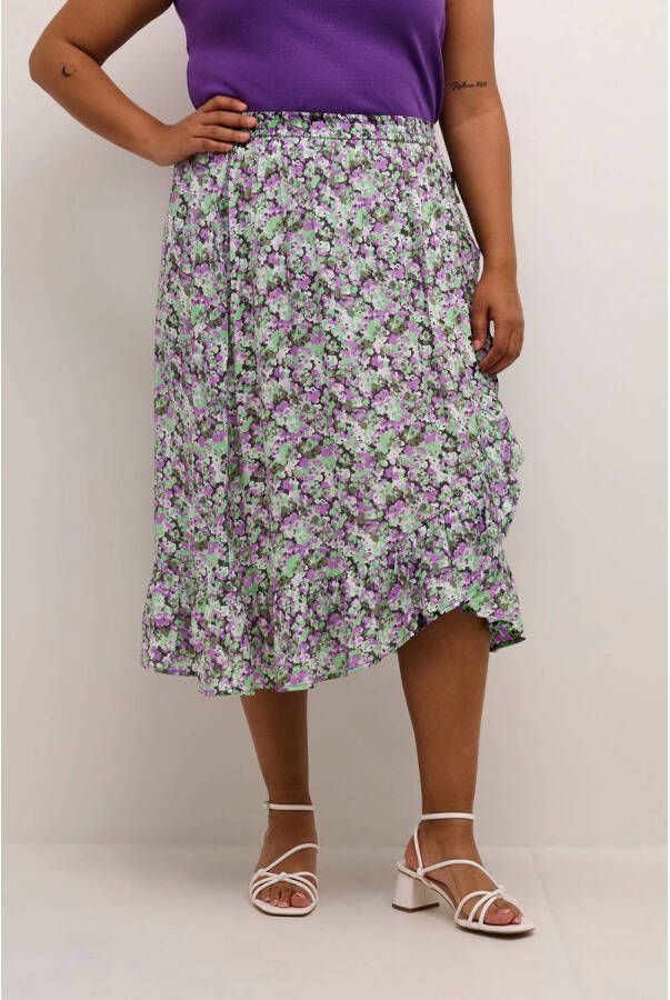 Kaffe Curve gebloemde midi rok KClora groen paars