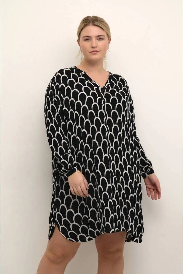 Kaffe Curve jurk KCkerry met all over print zwart wit
