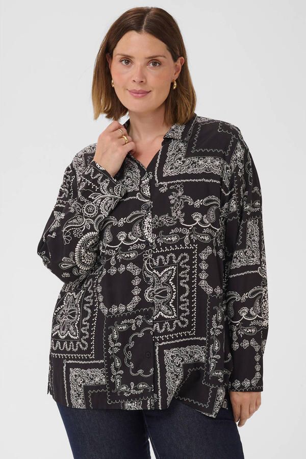 Kaffe Curve blouse met paisley Plus Size zwart