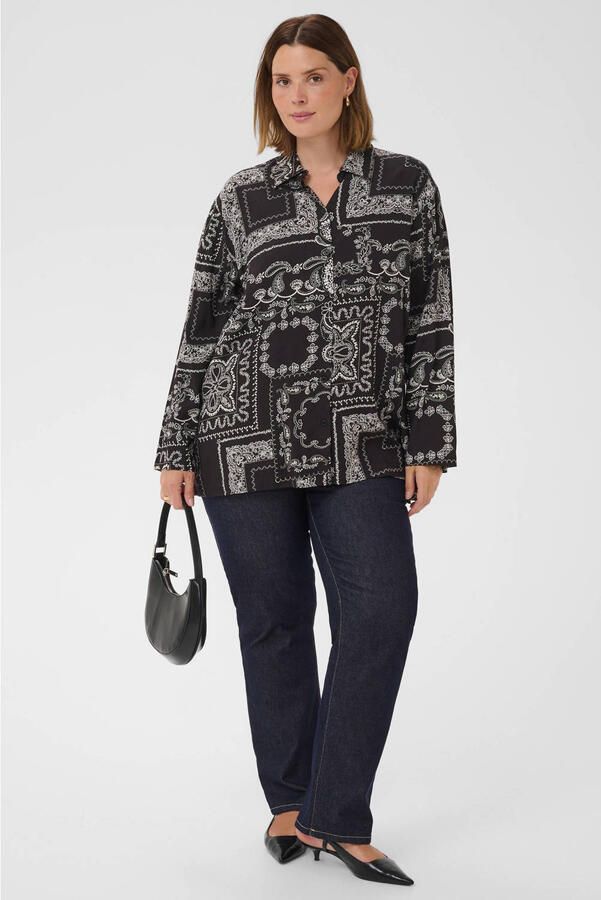 Kaffe Curve blouse met paisley Plus Size zwart - Foto 3