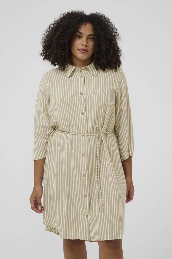 Kaffe Curve blousejurk met krijtstreep beige