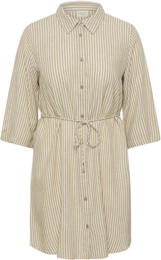 Kaffe Curve blousejurk met krijtstreep beige - Foto 3