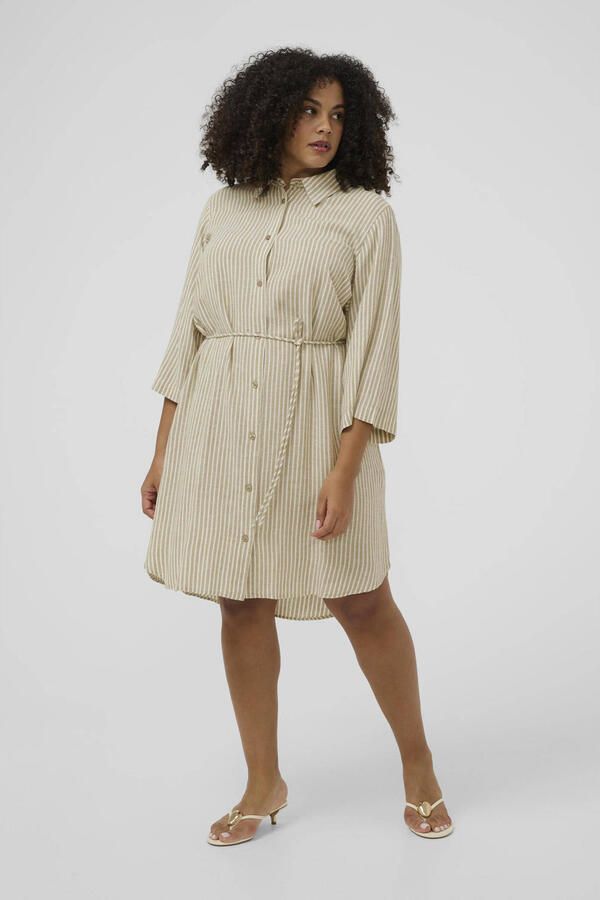Kaffe Curve blousejurk met krijtstreep beige - Foto 2