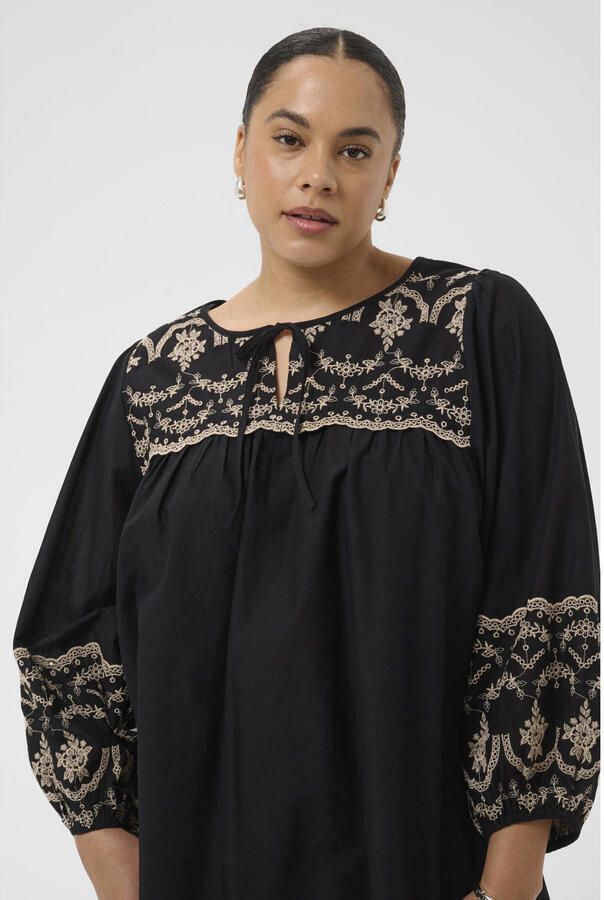 Kaffe Curve blousetop met borduursels Plus Size zwart - Foto 3