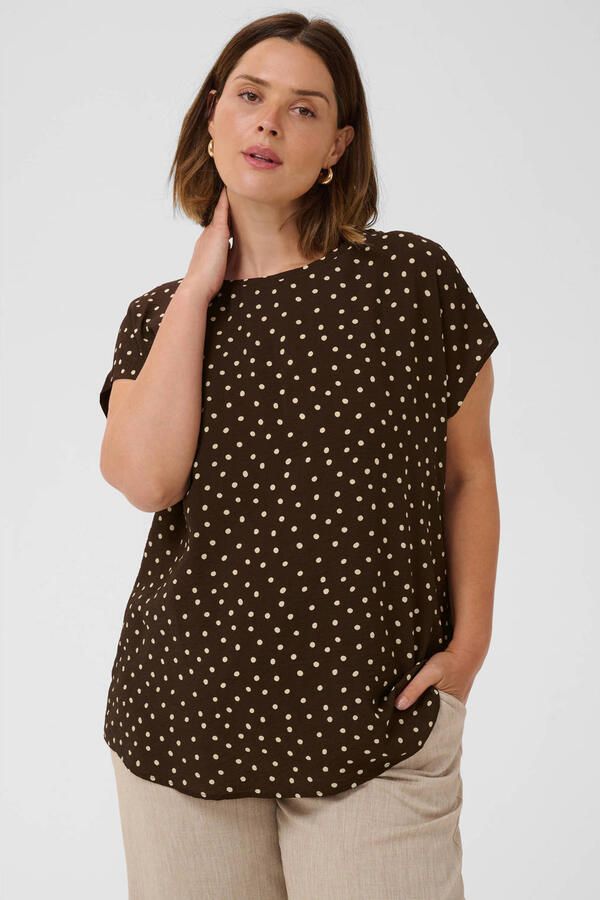 Kaffe Curve blousetop met stippen Plus Size bruin