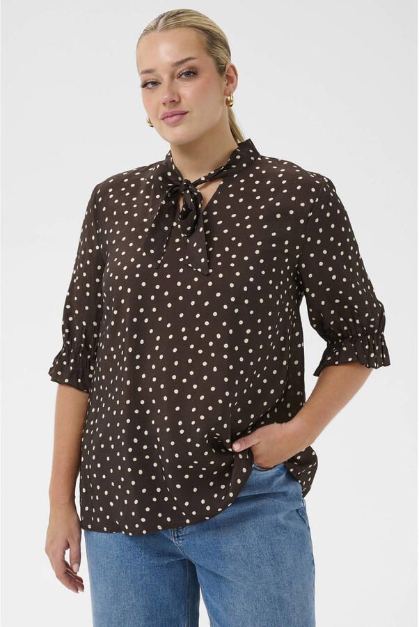 Kaffe Curve blousetop Plus Size met stippen bruin