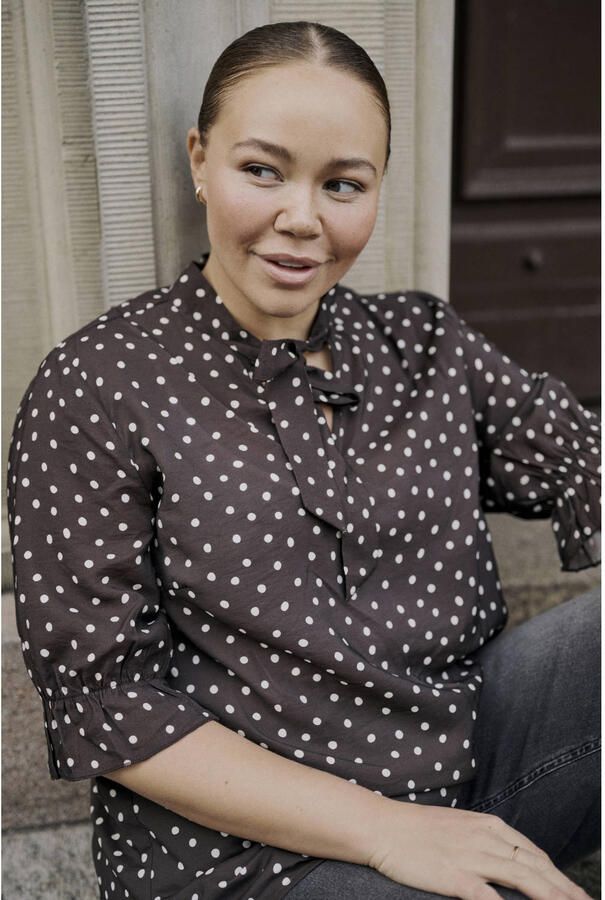 Kaffe Curve blousetop Plus Size met stippen bruin - Foto 2