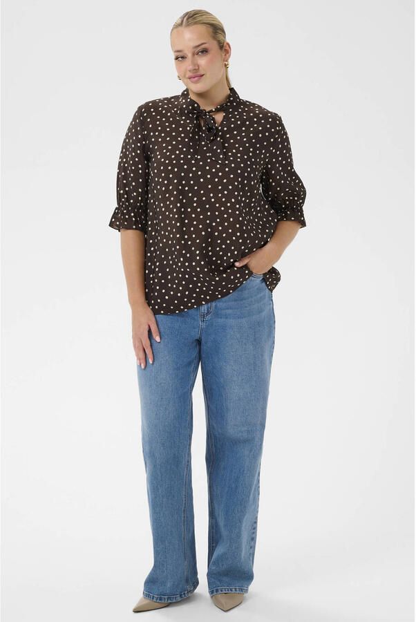 Kaffe Curve blousetop Plus Size met stippen bruin - Foto 3