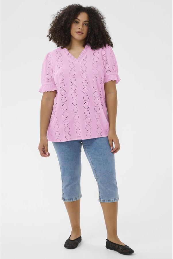 Kaffe Curve blousetop roze broderie - Foto 2