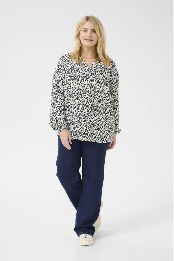 Kaffe Curve Grafische Lijnen Lange Mouw Blouse Black Dames