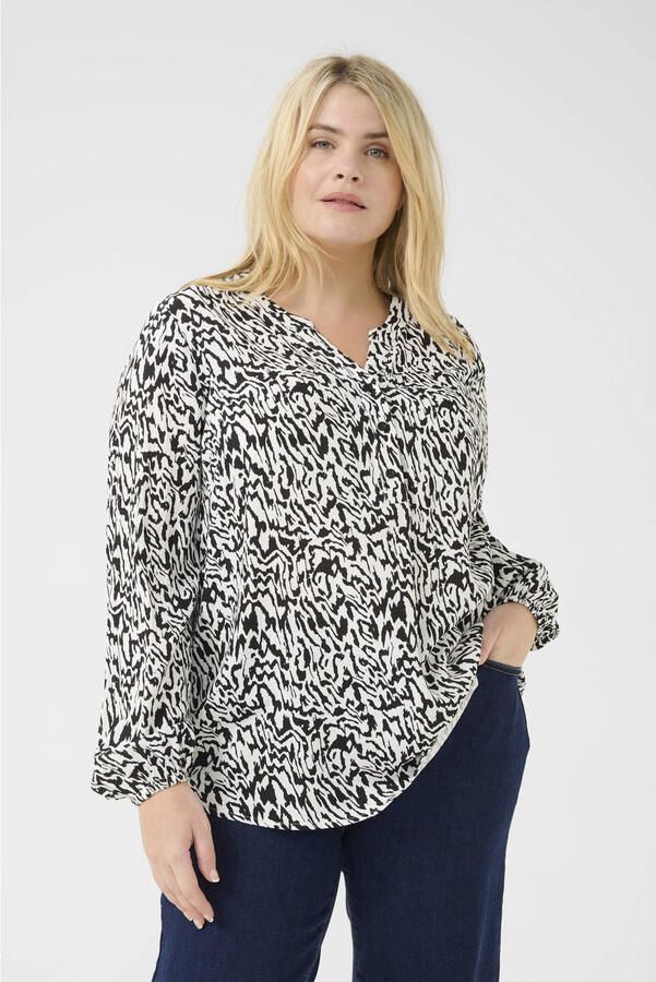 Kaffe Curve Grafische Lijnen Lange Mouw Blouse Black Dames - Foto 3