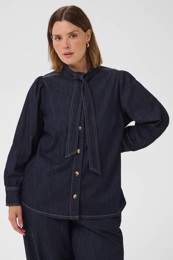 Kaffe Curve denim blouse Plus Size donkerblauw - Foto 3