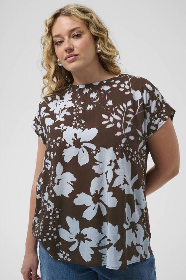 Kaffe Curve gebloemde blousetop Plus Size bruin - Foto 3