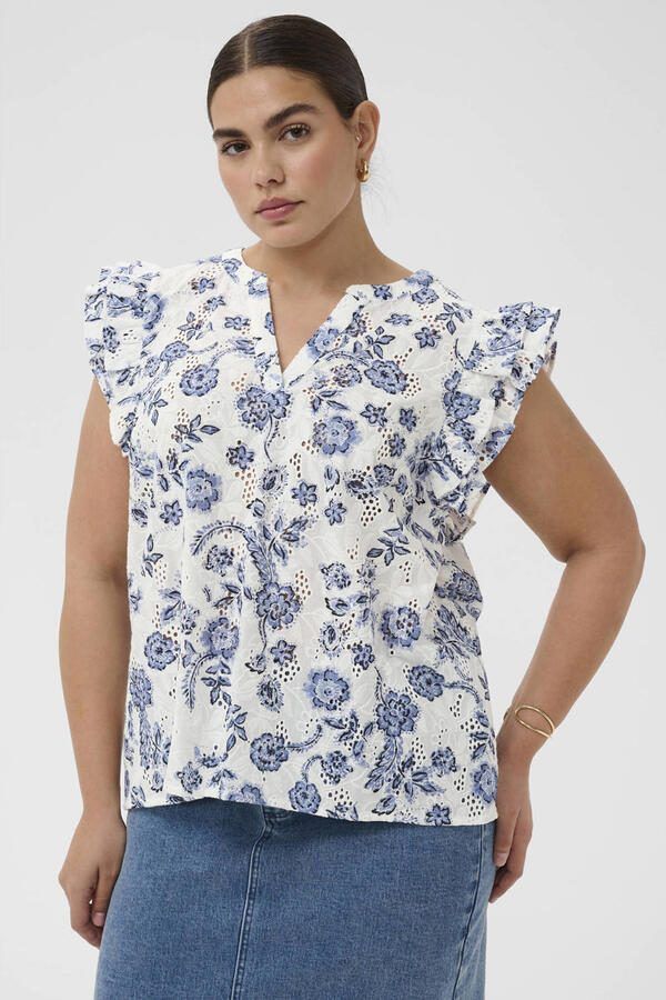 Kaffe Curve gebloemde top broderie blauw